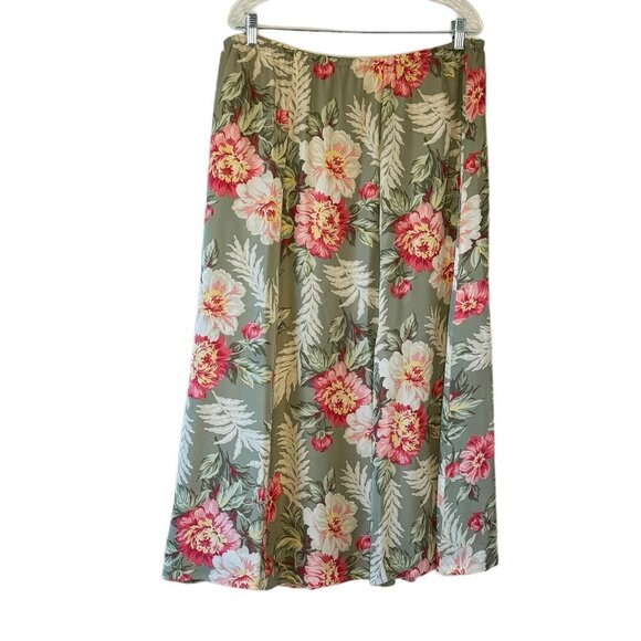 Jones New York Silk Maxi Skirt Elastic Waist Sage Green Floral  Plus Size 1X - Picture 1 of 5